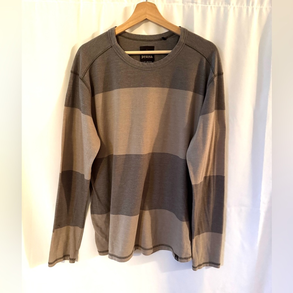 Prana Men's Striped Gray and Tan Shirt